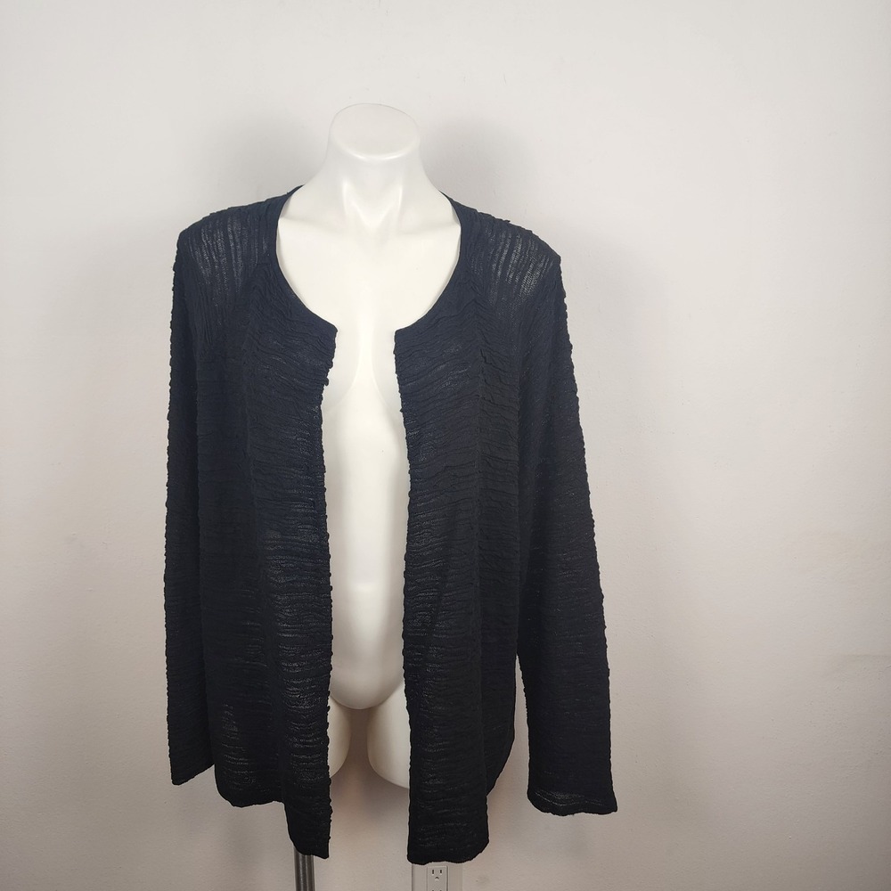 Eileen Fisher‎ Hemp Black Textured Open Front Cardigan Women's Size Large